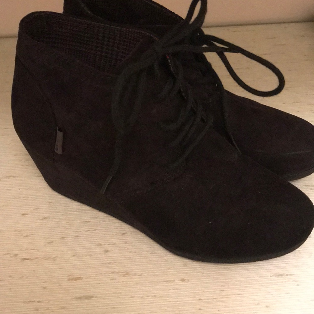 Black wedge booties, rarely worn, size 8.